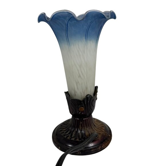 Blue Single Lily Tulip Gone With The Wind Frosted Lamp Desk Lamp 8.25" FLAW - Picture 3 of 11